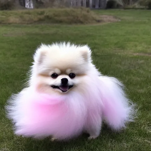 Prompt: photo of a pomeranian made of cotton candy