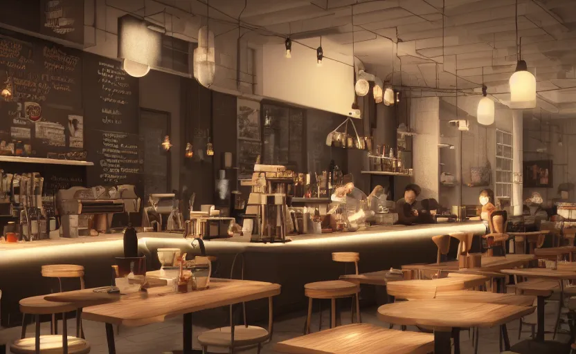 Image similar to a coffe shop, octane render, artstation trending, highly detailded