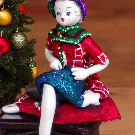 Image similar to New Margaret Le Van Alley Cats fashion statuette, wearing festive clothing, full body render, museum quality photo