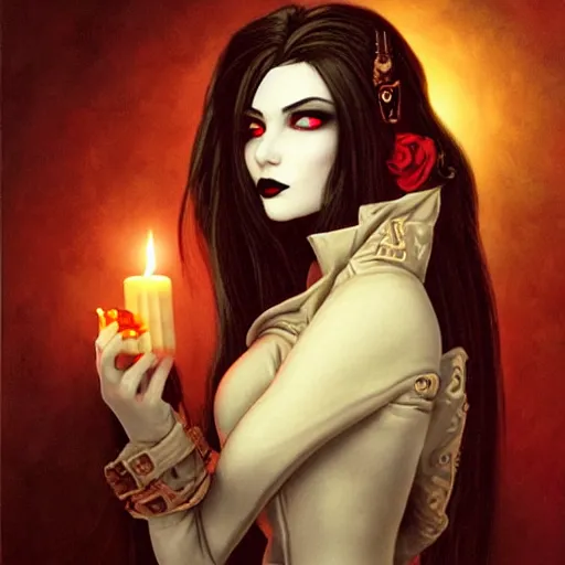 Lofi Vampire Goth Steampunk holding a candle portrait | Stable ...