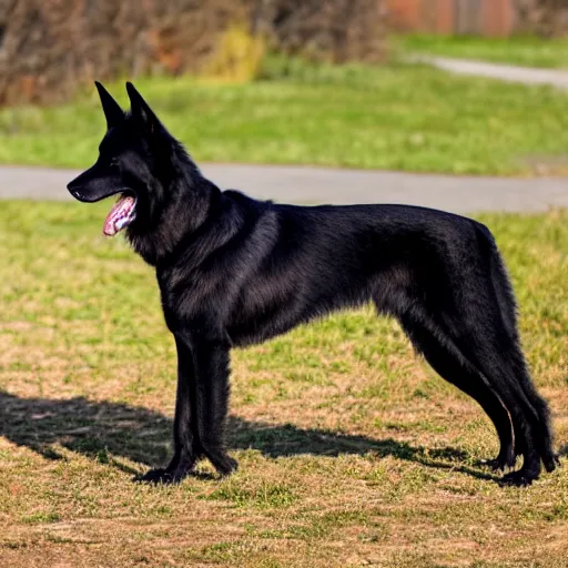 Prompt: black female belgian shepherd