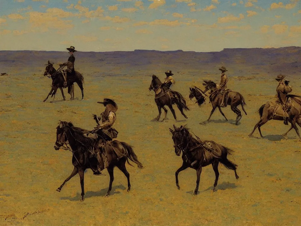 Image similar to a beautiful landscape painting by frederic remington, trending on arstation