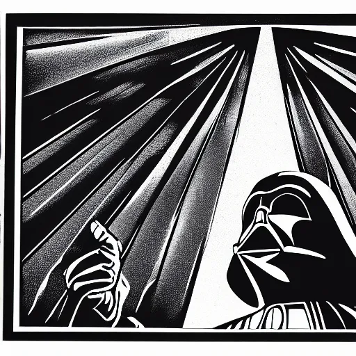 Image similar to silkscreen of darth vader throwing a paper airplane