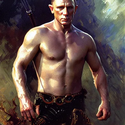 Image similar to daniel craig as a d & d style fighter, highly detailed painting by gaston bussiere, craig mullins, j. c. leyendecker, 8 k