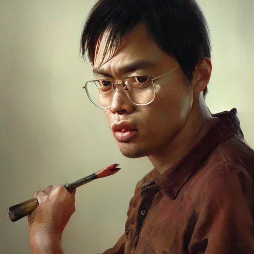 Prompt: hyper realistic, portrait of filipino ( dwight shrute ), painted by greg rutkowski, wlop, loish,