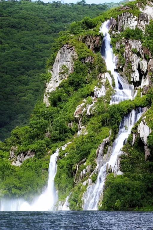 Prompt: A floating island with a very very very very beautiful waterfall