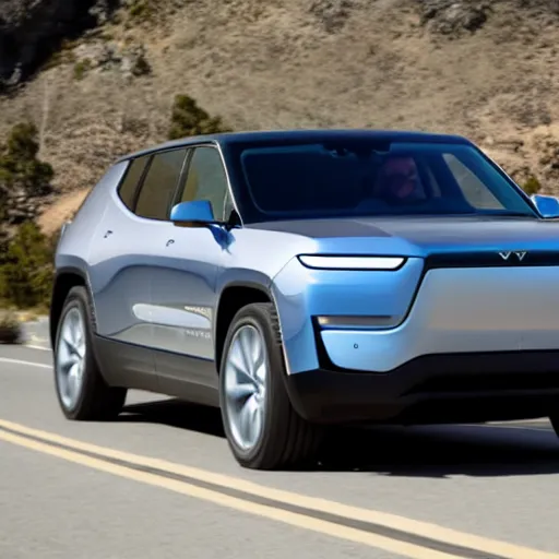 Prompt: Elon Musk driving a Rivian R1T