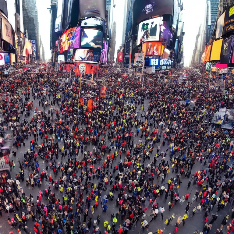 Prompt: A picture of the people of New York creating a giant human tower together in Times Square, 4k ultra hd, trending on Instagram