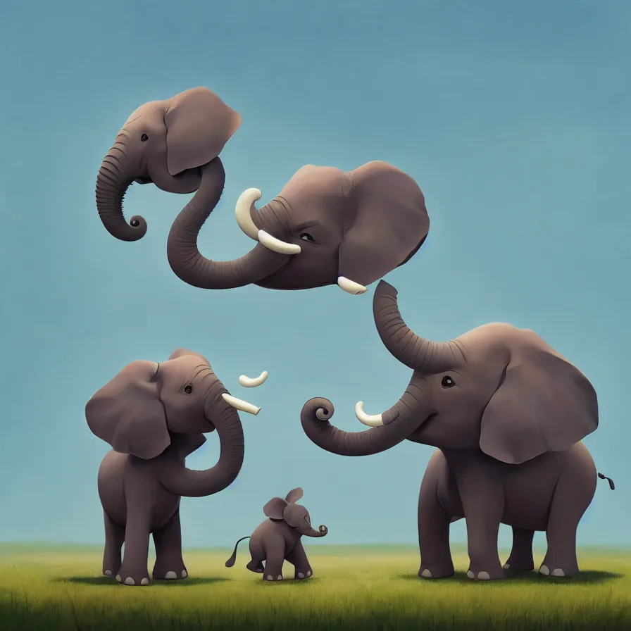 Image similar to Goro Fujita illustrating a baby elephant, with very large ears and 4 short legs walking on a flat background, art by Goro Fujita, sharp focus, highly detailed, ArtStation