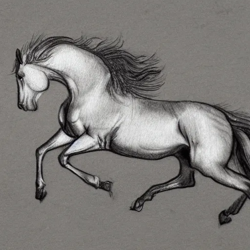 Image similar to a galloping wild horse, gestural-pencil-study by da-vinci