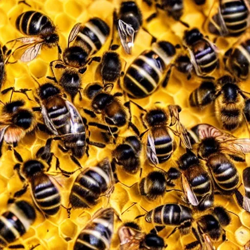 Image similar to macro photography of a queen bee and her colony