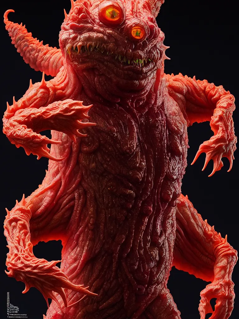 Image similar to hyperrealistic rendering, fat smooth cronenberg flesh monster transparent kaiju by donato giancola and greg rutkowski and wayne barlow and zdzisław beksinski, product photography, action figure, sofubi, studio lighting, colored gels, colored background