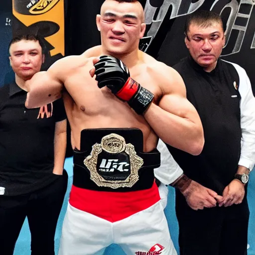 Prompt: Khamzat Chimaev with the UFC Championship Belt