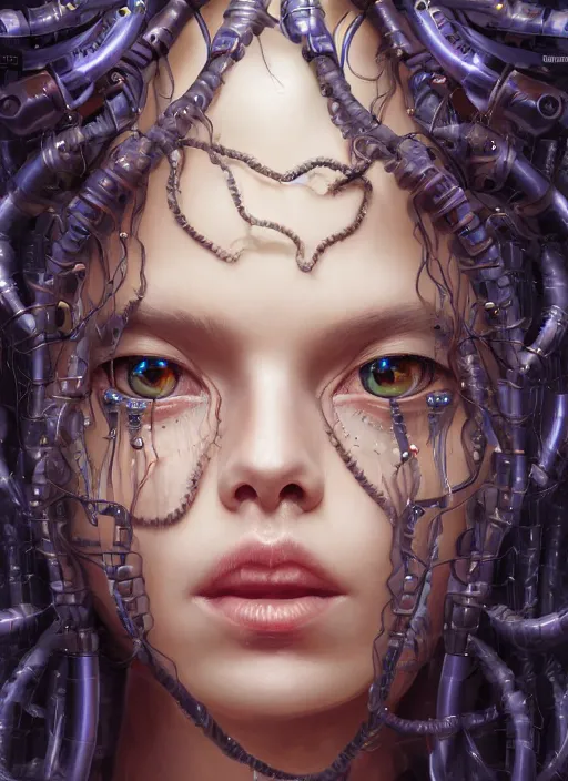 Prompt: high intricate portrait of medusa with cybernetic enhancements, maria panfilova, andrea savchenko, mike kime, ludovic plouffe, qi sheng luo, oliver cook, makoto shinkai, trending on artstation