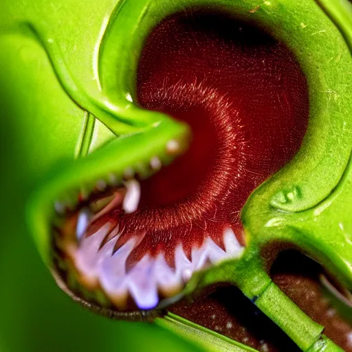 Prompt: a Venus flytrap growing in the mouth of a skull, photo, detailed, 4k