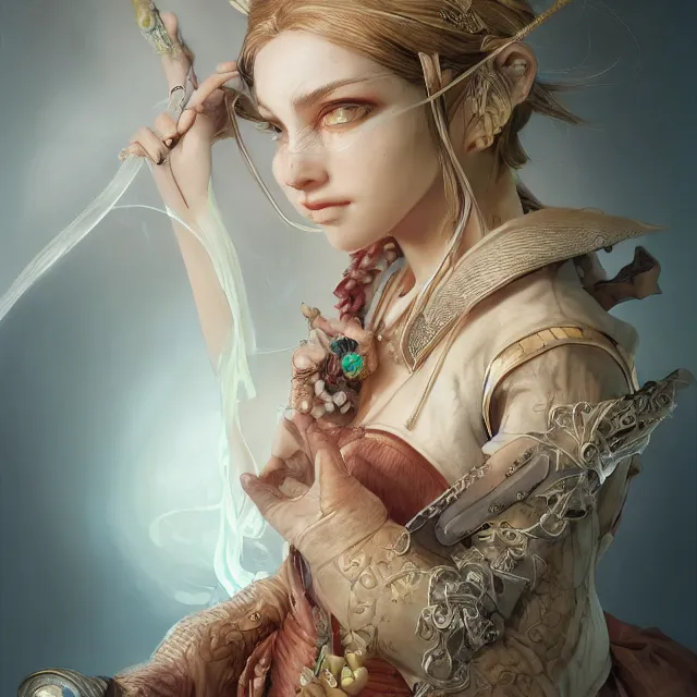 Image similar to studio portrait of neutral good colorful female cleric bard healer as absurdly beautiful, elegant, young sensual pretty woman, ultrafine hyperrealistic detailed face illustration by kim jung gi, irakli nadar, intricate linework, sharp focus, bright colors, matte, octopath traveler, final fantasy, unreal engine highly rendered, global illumination, radiant light, intricate environment