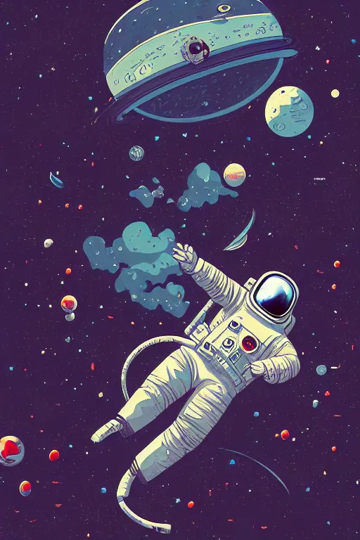 Prompt: an astronaut floating in the sky, the destruction of the universe, planets crashing, highly detailed, digital painting, refreshing, trending on artstation, illustration by james jean