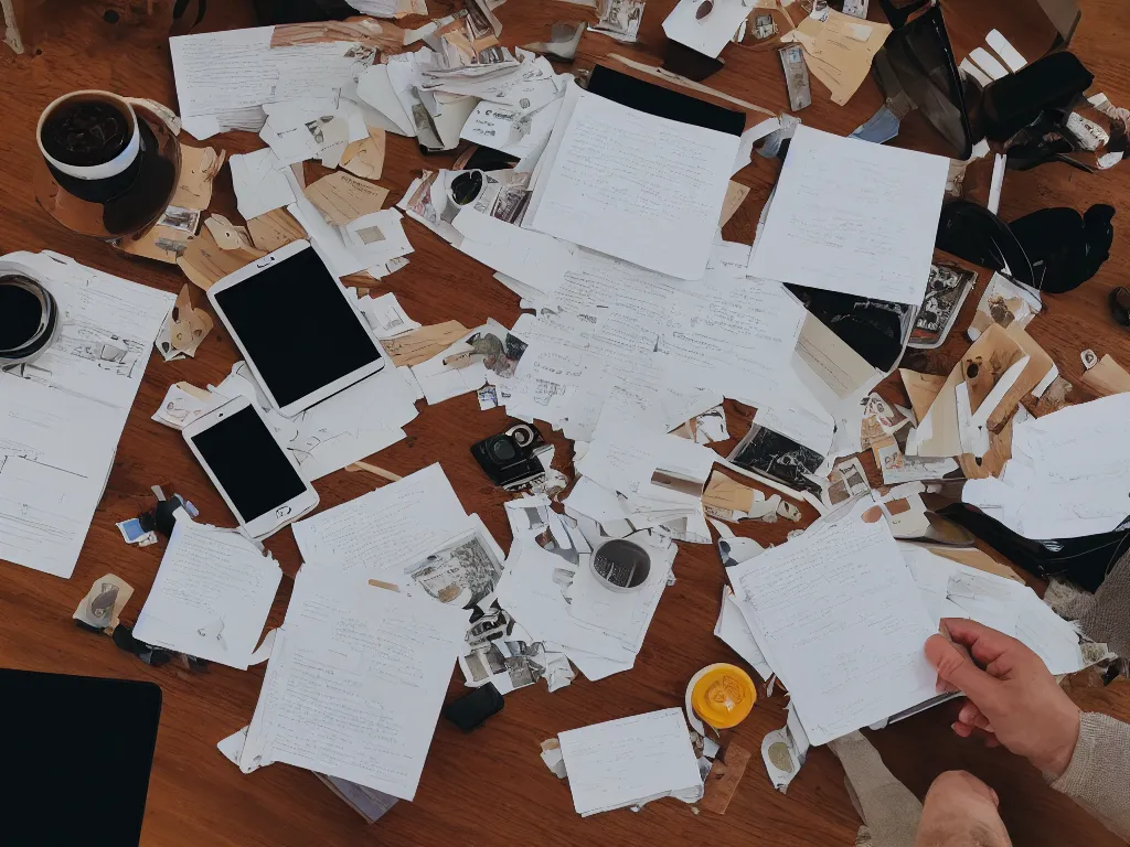 Image similar to depth of field pov candid photo of my hands reading pdfs at my floating futuristic ios hologram desk, stacks and rows of perfectly organized objects and calendar cubbies during sunrise in a cozy dappled open - air design studio, daylight vr os ux, leica 8 k still a 2 4