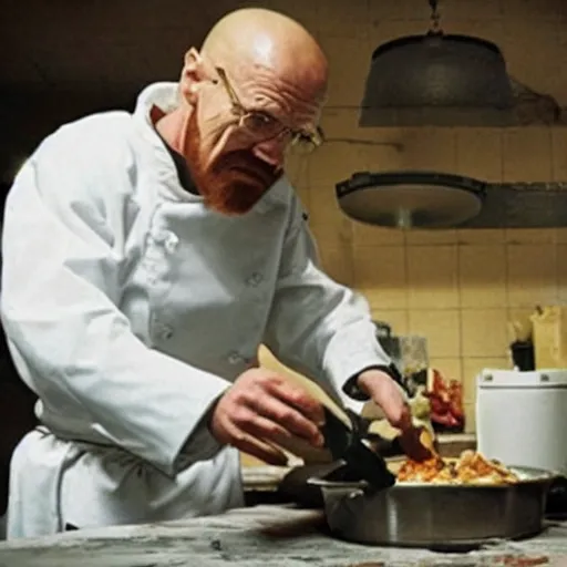 Image similar to walter white cooking chicken realstic