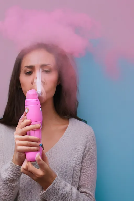 Image similar to Woman using a Pink Vapor Inhaler