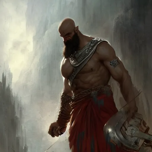 Image similar to kratos after defeating zeus by greg rutkowski