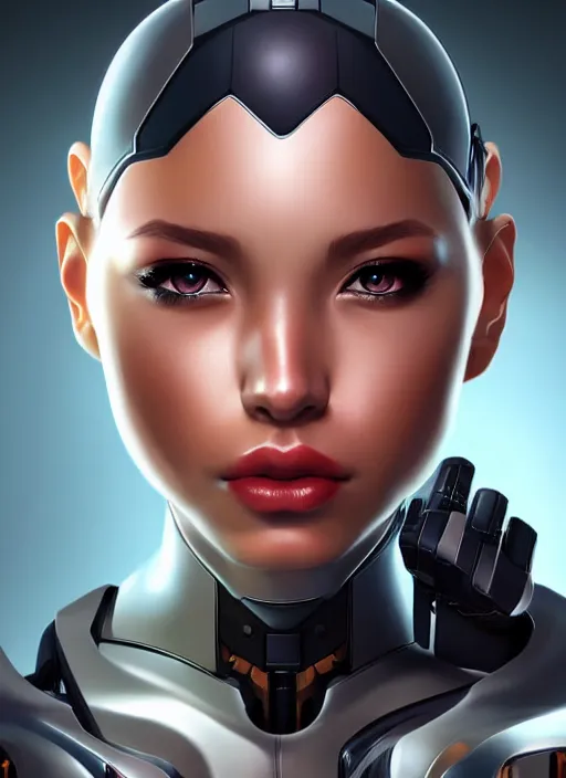 Image similar to portrait of a cyborg woman by Artgerm, (((((face turns left))))) (((((face turns right))))), eyes closed , biomechanical, hyper detailled, trending on artstation