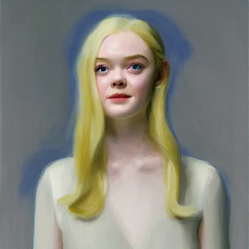 Image similar to Painting of Elle Fanning in Star Wars, long blonde hair, delicate, pale milky white porcelain skin, by Edward Hopper. 8K. Extremely detailed.