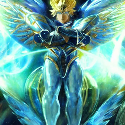 Prompt: garuda aiakos from Saint Seiya, epic scene, painted by Raymond swanland