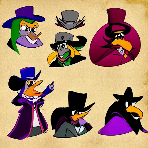 Image similar to character concept art, baroque darkwing duck fighting crime