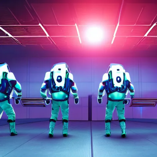 Image similar to a squad of futuristic security boarding a spaceship