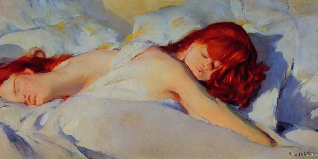 Prompt: sleeping redhead painted by sorolla