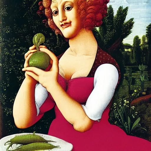 Image similar to dolly parton eating a radish like venus de milo by boticelli