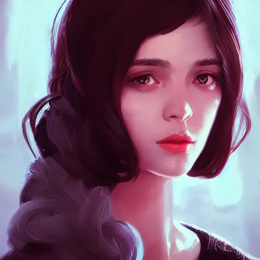 Image similar to young brunette woman, very detailed, portrait, high contrast, soft lighting, shallow focus, RossDraws, trending on artstation
