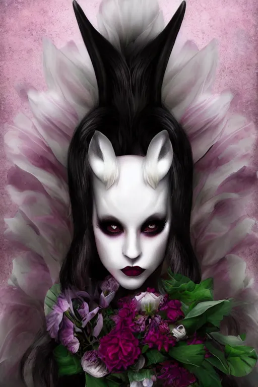 Image similar to vampire white fox, flowerpunk, painterly, by Natalie Shau