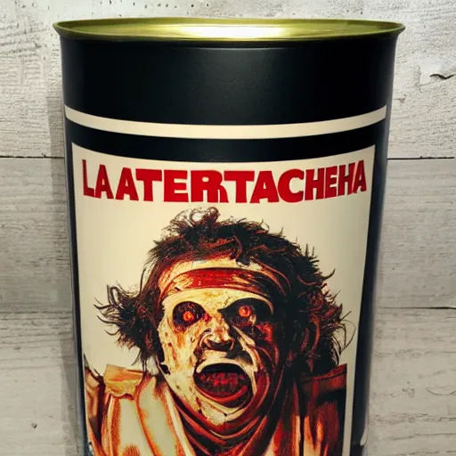 Prompt: can of Leatherface spaghetti