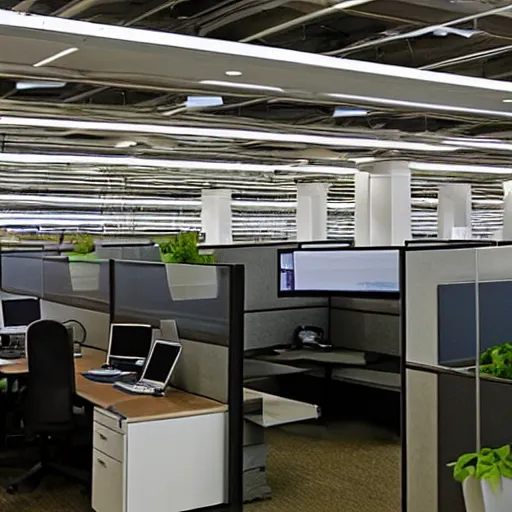 Prompt: infinite regression of office workers in a cubicle farm