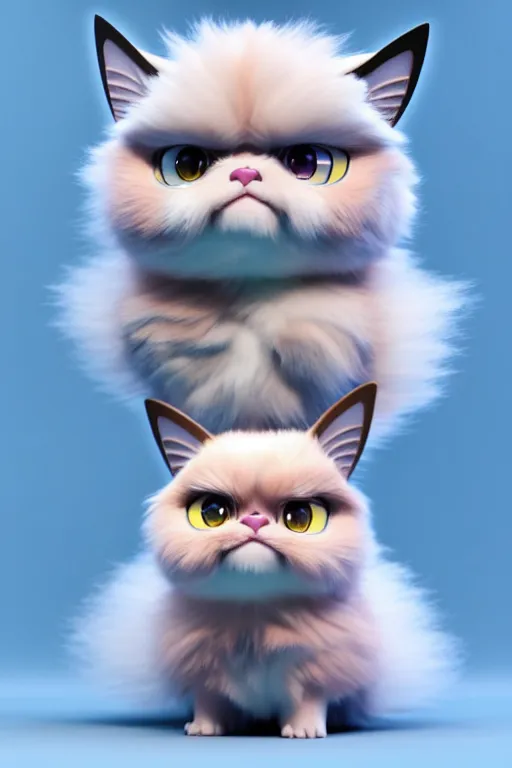 Image similar to high quality 3 d render hyperrealist very cute multipastel fluffy! grumpy griffin cat hybrid with detailed fluffy wings!, vray smooth, in the style of detective pikachu, hannah yata charlie immer, dramatic blue light, low angle, uhd 8 k, sharp focus