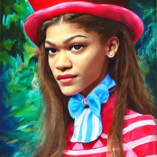 Prompt: zendaya as Alice in wonderland, oil painting, high detail,