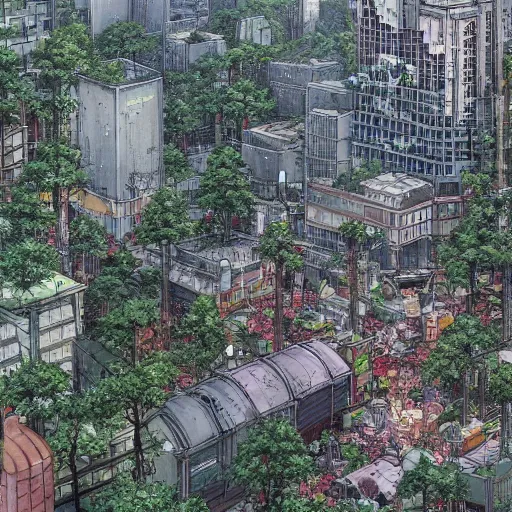 Prompt: city mixed with a magical forest, anime, by katsuhiro otomo, highly detailed, artstation, high resolution