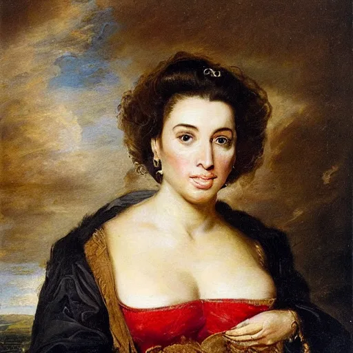 Image similar to portrait of kim kardashian by peter paul rubens