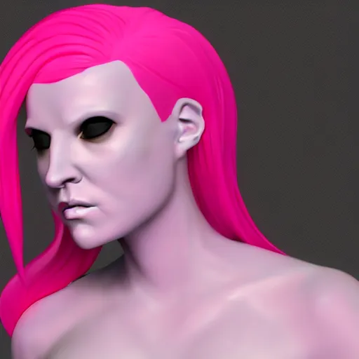 Image similar to ZBrush sculpt albino woman with pink hair and glowing eyes