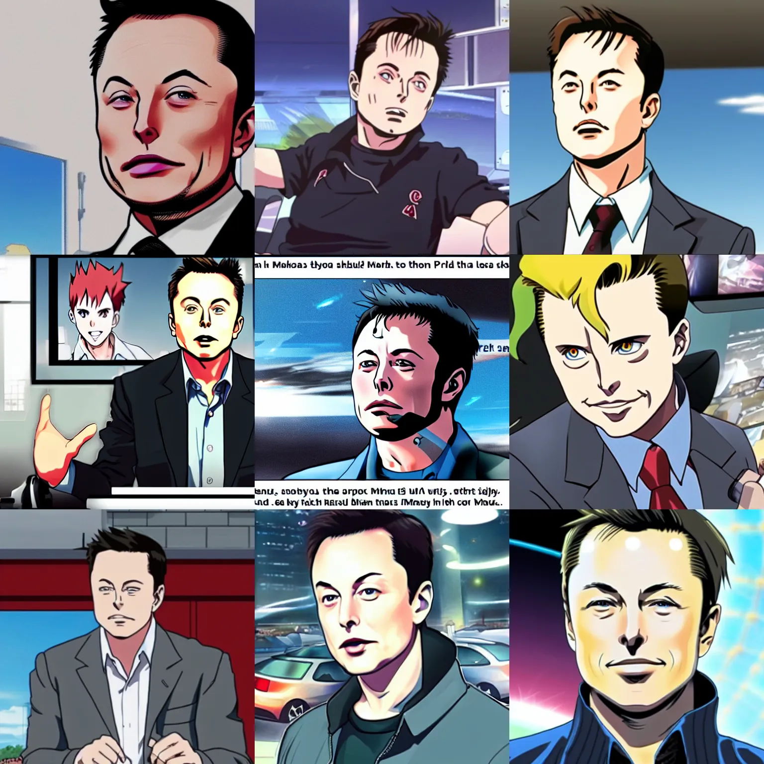 Image similar to elon musk, screenshot from a 2012s anime