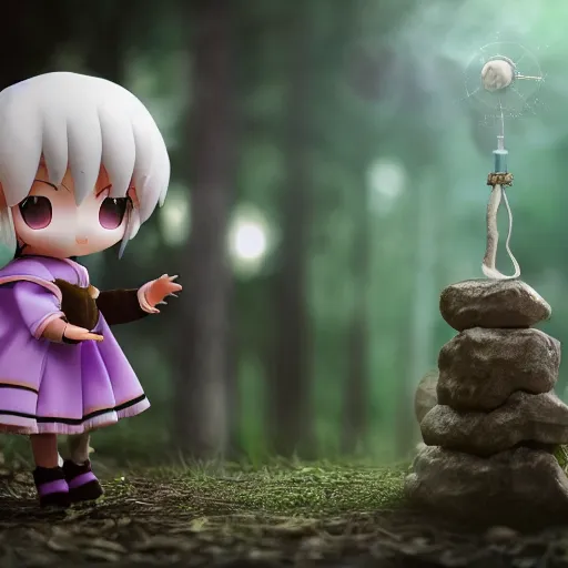 Prompt: cute fumo plush of a ram girl casting a summoning spell, witch, focus, bokeh, vray