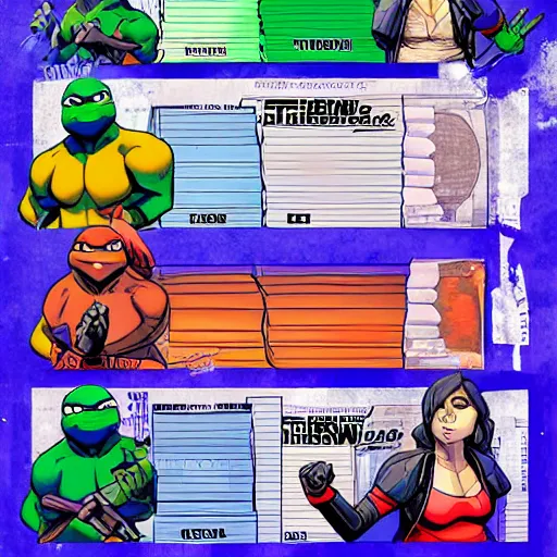 Prompt: new character sheets of new characters for the 2018 rise of the teenage mutant ninja turtles reboot on nickelodeon by the lead artist Andy suriano