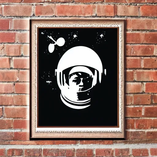 Image similar to individual furry astronaut silk screen portrait banksy style