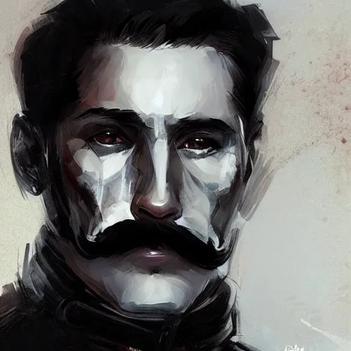 Prompt: portrait of a man by greg rutkowski, british features, short black hair in military style, moustache, perfect military composure, wearing stormtrooper gear, star wars expanded universe, he is about 5 0 years old, highly detailed portrait, digital painting, artstation, concept art, smooth, sharp foccus ilustration, artstation hq