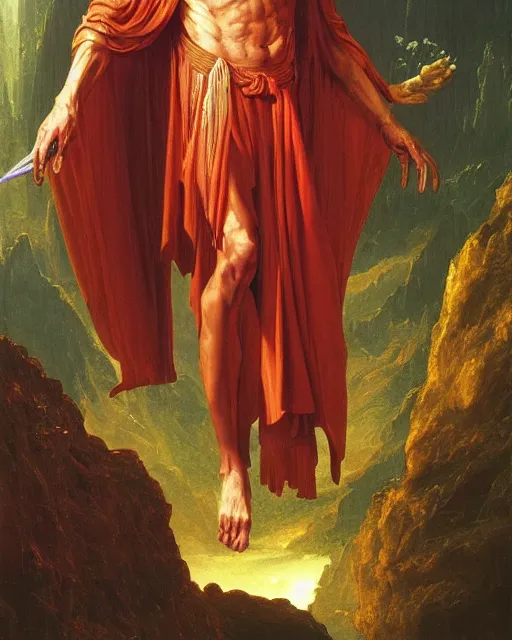 Prompt: A lawful good dnd wizard, he wears robes. Award winning oil painting by Thomas Cole and Wayne Barlowe. Highly detailed