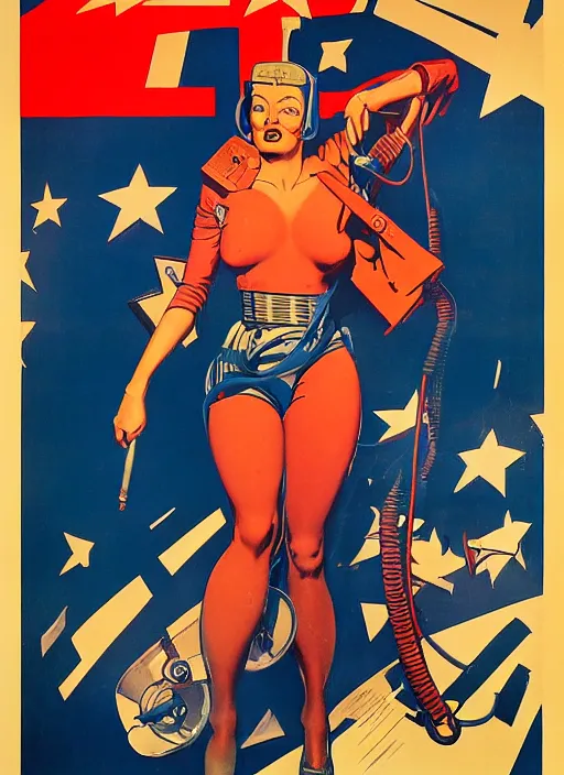 Image similar to american propaganda poster. cyberpunk surgeon. portrait by jean giraud and anton otto fischer and john philip falter and will eisner and gil elvgren