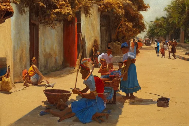 Image similar to Casimiroid native binding tools, genre painting (everyday life by portraying ordinary people), morning light, Archaic cuba, artstation, oil on canvas, by Albert Aublet, Private Collection