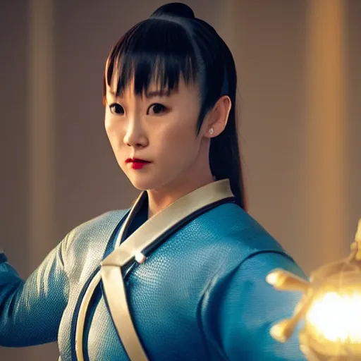 Image similar to Still of Chun Li in the movie The Shining, cinematic lighting, bokeh, 4k